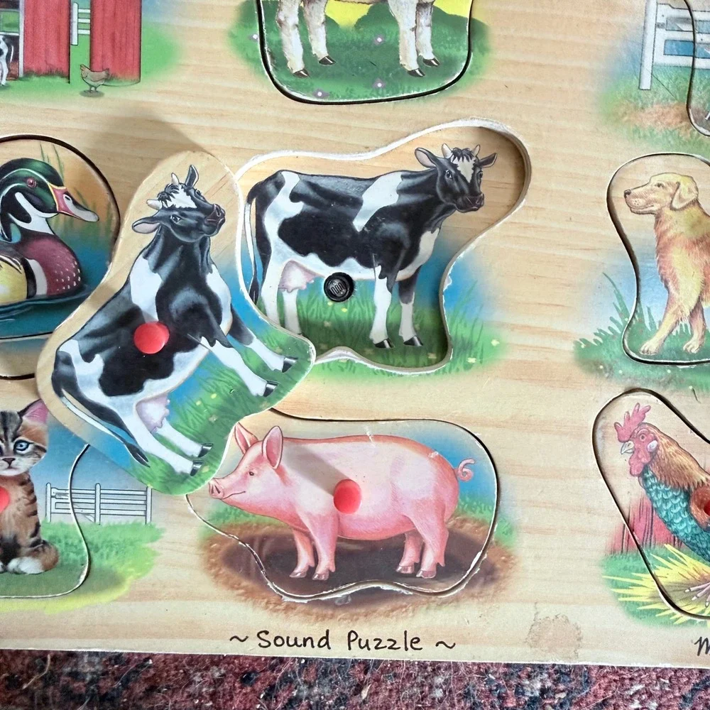 90s Melissa & Doug Wooden Puzzles Vehicles, Farm Sound Peg Puzzles 100% Complete